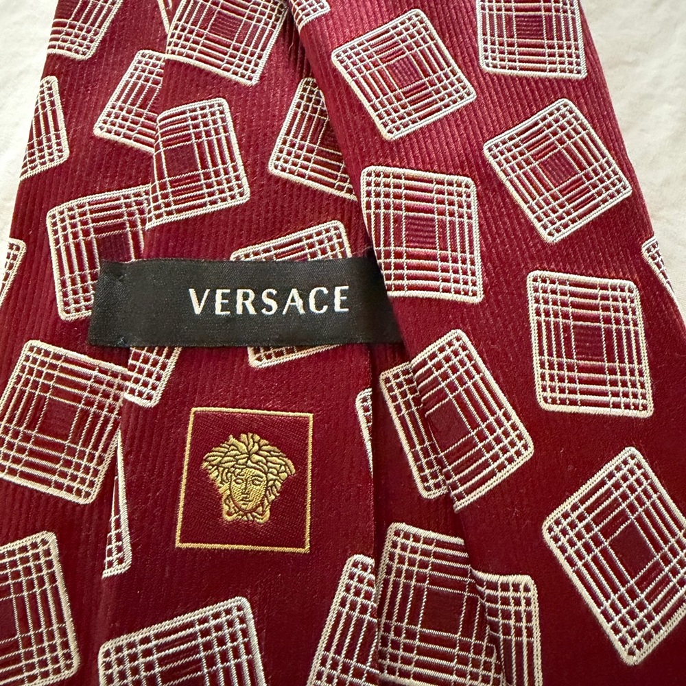 Versace Burgundy and White Checkered Tie